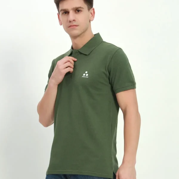 Triple Dot Olive Green Polo T-shirt Cotton