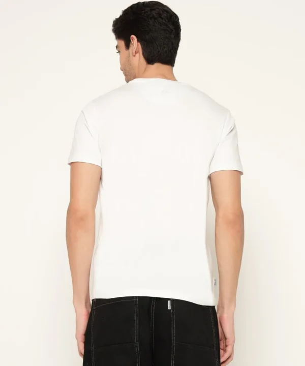 Woodland White Cotton Lycra Round Neck T Shirt