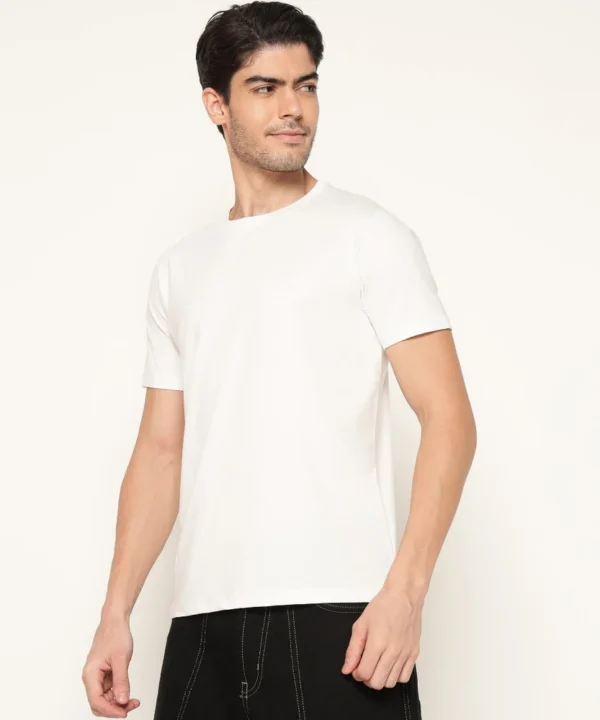 Woodland White Cotton Lycra Round Neck T Shirt