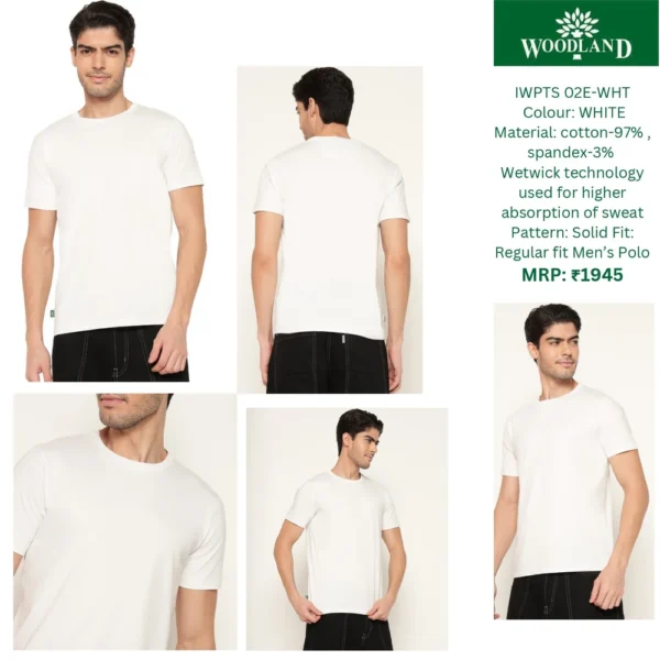 Woodland White Cotton Lycra Round Neck T Shirt