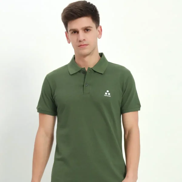 Triple Dot Olive Green Polo T-shirt Cotton